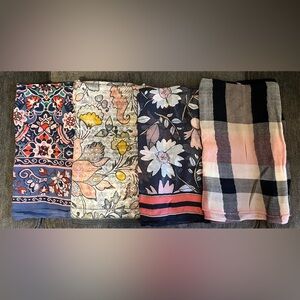 4 LOFT Floral/Plaid Circular Scarves - Beautiful, Like New